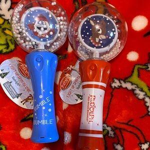 Rudolph and Bumble Light Up Spin Globes NWT